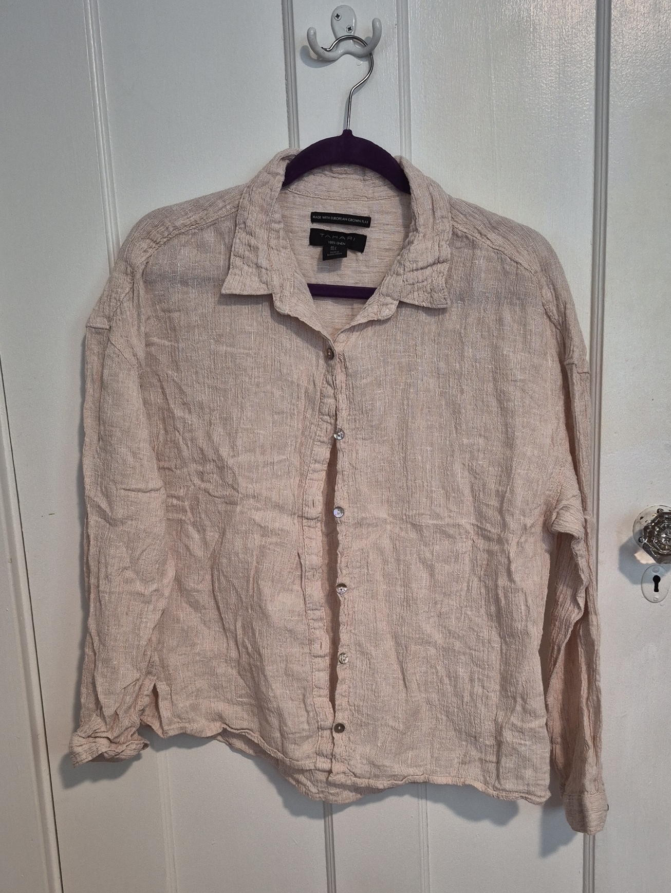 Tahari Beige Linen Button-Up Shirt